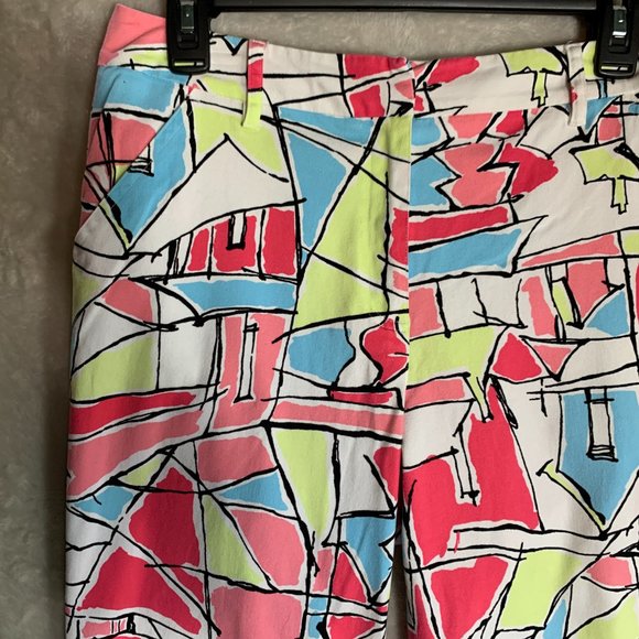 Talbots Capris Pants Size 10 Geometric Abstract Print Stretch Mid Rise Clean - Picture 2 of 9